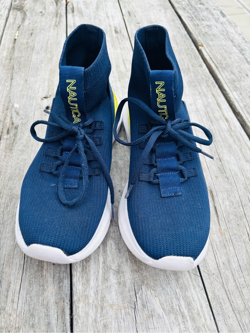Nautica Navy High-Top Knit Men’s Sneakers with Lime Accent size 8 - Picture 3 of 7